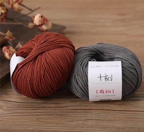 Fine Weight Knitted and Crocheted Cotton Yarn, 100% Long Staple Cotton Yarn, Baby Sports, 2 Packages of 100g/3.52oz (Per Skein 50g/162yards)-Dark Cloud Grey - color: PM17-Dark Cloud Grey