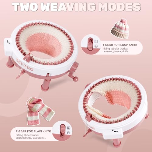 SENTRO Upgraded Knitting Machine 48 Needles,Smart Circular Crochet Machine | Powerful Knitting Kit with Gife Box, Knitting Gife for Adults Beginners, DIY Efficient Yarn Maker for Hat, Scarves, Socks - color: Upgraded 48Pink