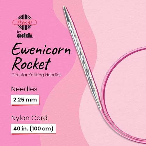 skacel by addi Ewenicorn Rocket Circular Knitting Needles, Fixed 40 Inch (100 cm) White Chrome Plated Brass Tips with Flexible Nylon Cord, 2.25 mm - size: 2.25 mm