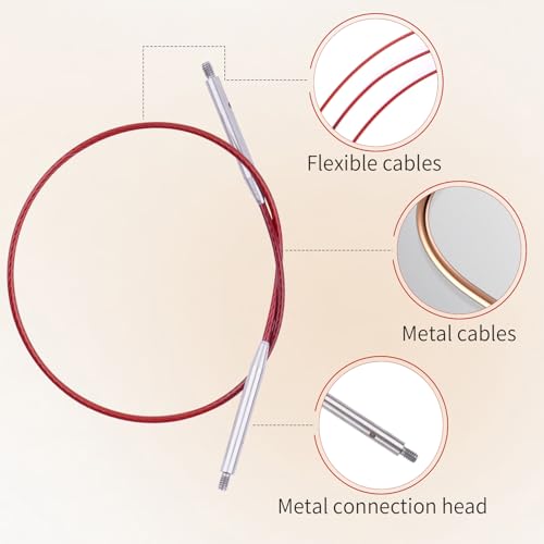WAZAIGUR Interchangeable Circular Knitting Needles Cable 10inch/25cm | Durable, Smooth, Fit Interchangeable knitting needles, Polished Metal Connector Head, Metallic Cable - size: 10inch/25cm