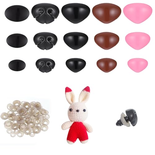 150PCS Safety Nos for Stuffed Animal,Black Brown Pink Crochet Safety Nos | with Washers, Plastic, Large Safetys Nos for Crocheted Dolls, Bears Dogs, Plush Toys, Craft Dolls Puppets, 12-20mm