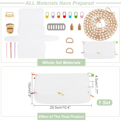 WADORN DIY Knitting Crochet Bags Kit, Acrylic Yarns Weaving Bag Making Materials Blank Mesh Plastic Canvas Sheets for Embroidery Cross Stitch DIY Women Handmade Bag Making Accessories, 10x5.9 Inch - size: 10x5.9 Inch
