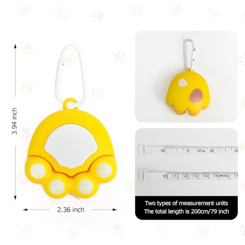 Yellow Cat Paw Fashion Measuring Tape 79", Sewing Gifts w/Keychain | Soft dual-sided (cm/in) retractable pocket ruler. Essential sewing supplies & cute gifts for crafters, quilters and kids - color: A2-Yellow Cat Paw