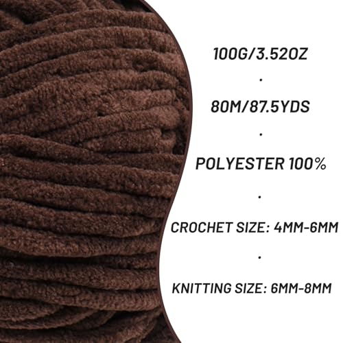 3 Pack Chunky Chenille Yarn for Crocheting, Baby Yarn for Crocheting Soft Blanket, 262.4 yds /10.5 oz Crochet Yarn, Bulky 5 Amigurumi Yarns, Fluffy Velvet Yarns for Knitting Crafts (3 Coffee) - color: 3 Coffee