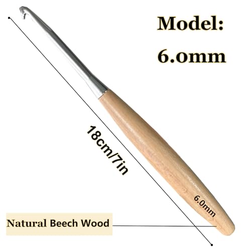 Beech Wood Crochet Hooks, 6mm Ergonomic Handle Long Crochet Needles | Comfortable Smooth Crochet Hooks Perfect for Hand DIY Crocheting Yarn, for Beginners and Experienced Crochet Lovers - size: 6mm