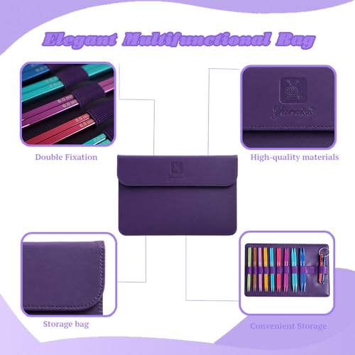 Yarniss 9 Pairs Square Circular Knitting Needles Set with Cable US 2.5~11 | 4.5" Aluminum Cubic Tips with 360°Rotating Cables & Storage Case,Interchangeable Knitting Needles Set with Case - color: Dark Purple