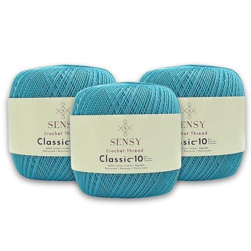 S Sensy Classic Size 10-Mercerized Giza Cotton Yarn 3 Pack Baby Blue 618yds - color: Baby Blue, size: 3 Skeins