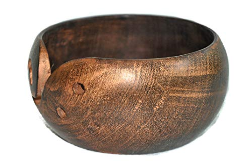 Premium Solid Dark Handmade Crafted Wooden Portable Antique Yarn Storage Bowl - Holder for Knitting Crochet Hook Accessories (6" x 6" x 3", Antique Copper) - color: Antique Copper, size: 6" x 6" x 3"
