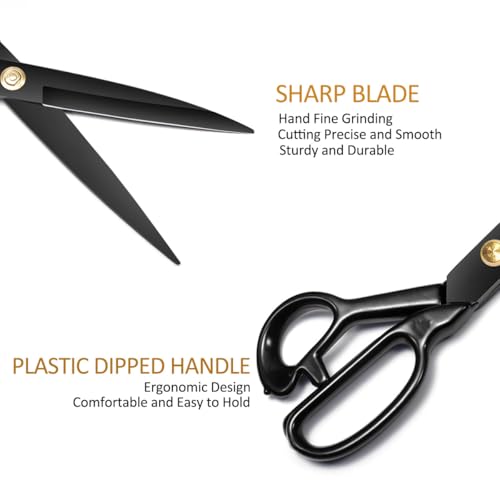 Fabric Sewing Scissors 10 Inch Heavy Duty Tailor Shears Professional | 10 Inch Professional High Carbon Steel Sewing Scissors with Sharp Blades and Rubber Handle for Fabric and Leather Cutting