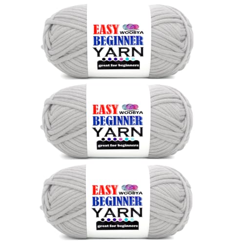 3 Pack Light Grey Beginners Crochet Yarn for Crocheting and Knitting with Easy to See Stitches Cotton Nylon Blend Easy Yarn for Beginner Crochet Kit(3 * 50g)-Light Grey - color: Light Grey, size: 3 Pack