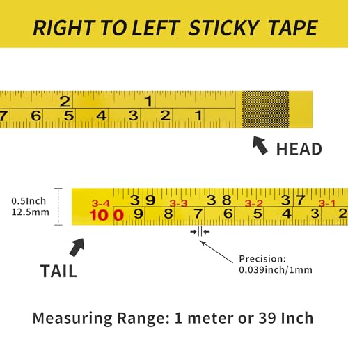 2Pcs Steel Self-Adhesive Measuring Tape, Imperial & Metric Tape Measure Sticker Ruler, Left to Right and Right to Left Stick on Tape Measure for Workbench, Woodworking, Saw & Drafting, 100cm/39Inch - size: 1m