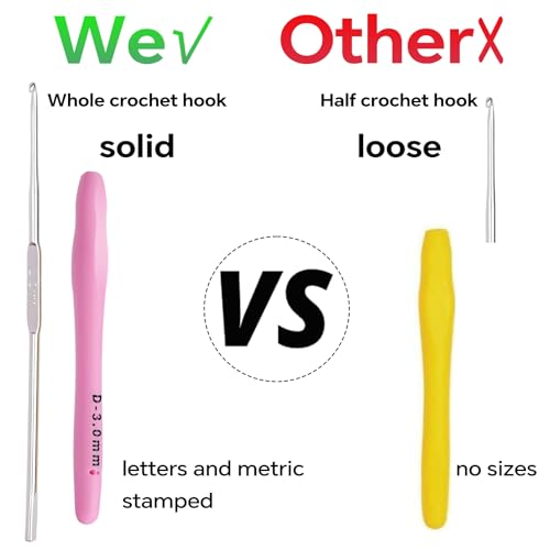 3mm Crochet Hook, Ergonomic Crochet Hook, Smooth and Extra Long Knitting Needles, with Soft Rubber Ergonomic Handle and Aluminum Tip, Perfect Beginner and Arthritic Crochet Hooks (3 mm) - size: 3mm