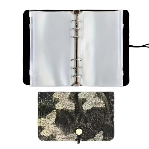Knitting Needle Case, needle storage case with Detachable 6 Hole PVC Binder Pocket for Knittings Yarn Craft Tool Storage knitting needles organizer - color: black golden butterf