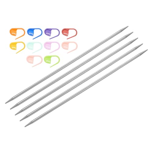 uxcell 5Pcs US 6(4mm) Double Pointed Knitting Needle 7.87 Inches Length Stainless Steel Sweater Stitching Needles with 10 Stitch Marker for Handmade Projects DIY Knitting - size: 4mm
