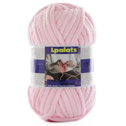 #6 Super Bulky Blanket Pink Yarn - Chunky Chenille Yarn for Crocheting | Baby Blanket Yarn (Each 3.5oz/100g, 71yds/65m) - Polyester - Thick Plush Fluffy Yarn for Crochet Amigurumi Blankets - color: Light Pink