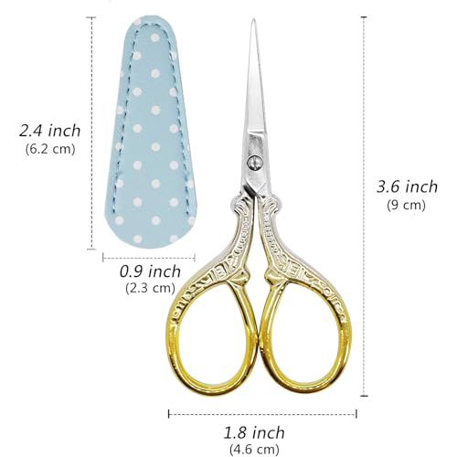 3.6 inch Embroidery Scissors with Leather Sheath for Sewing Art Needlework | Crochet Scissors Stainless Steel Classic Scissor with Leather Cover Crafting Scissor Shears Craft - color: Silver Gold