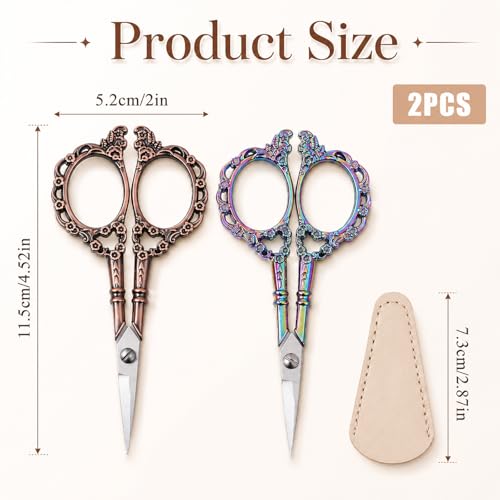 2PCS Vintage Yarn Scissors for Crocheting, Pointed Tip Crochet Scissor | Sewing Embroidery Scissors, Vintage Pointed Detail Shears, Embroidery Scissor with Cover, Tailor Threading Shears for Crochet