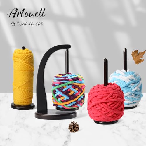 FLYKEY Yarn Holder for Crocheting with Magnetic Yarn Spinner-Black-Standard | Wooden Yarn Ball Holder for Crochet Yarn Storage Organizer with 360° Rotating Spindle, Gift for Knitting Lovers - color: Ebony, size: Standard Size