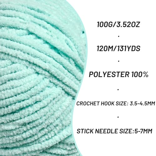3 Packs Plush Chenille Chunky Crochet Yarn - Baby Yarn for Crocheting Soft - Velvet Yarns Knitting for Blankets Crafts - Fluffy Amigurumi Yarns 300g / 393yd (3 Aqua Green) - color: 3 Aqua Green