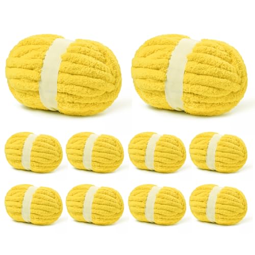 10 Pack Bright Yellow Fuzzy Chunky Yarn for Hand Knitting, Bulky Thick Fluffy Chenille Yarn for Crocheting, 240yds/70.5oz Jumbo Crochet Yarns, Soft Chunky Knit Blanket Yarns for Crochet - color: 10 Bright Yellow