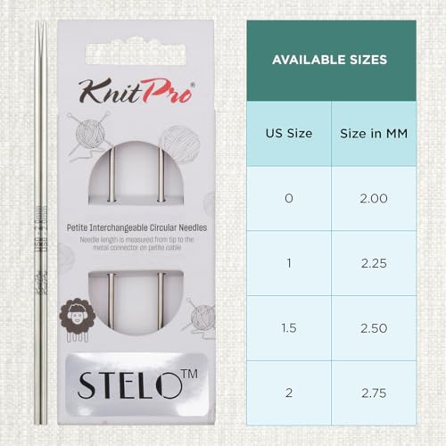 KnitPro Stelo Petite Interchangeable Tips 3" (7.5cm) | US Size 0 (2mm) - size: US Size 0 (2mm)