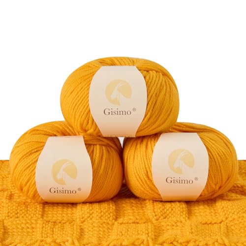 100% Merino Wool Yarn, 6-Ply Luxurious and Soft Yarn for Hand Knitting & Crocheting, 1.76 OZ/50g, 127 yds/116 Meters(Golden Yellow, 3 Balls) - color: Golden Yellow, size: 3 balls