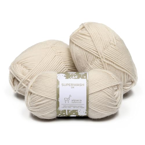 100% Superwash Wool Yarn 3 Skeins 150g DK Weight Knitting Crochet A. White | Sourced from Peru for breathable warmth and 327yd total length per 150g pack ideal for soft baby garments hats and sweater - color: Alabaster White
