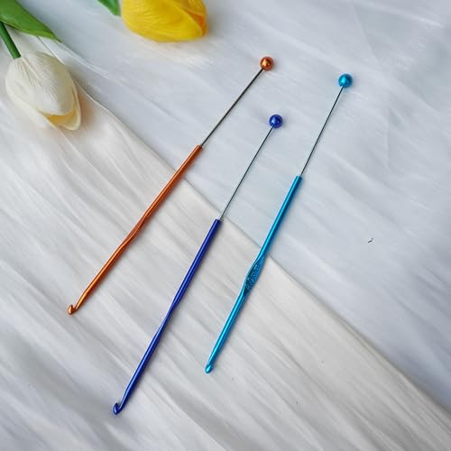 6 Pack DIY Beadable Crochet Hooks Knitting Needles Set Aluminum Handle for Focal Beads Colors (Blue Purple Red Orange Pink Light Blue, 4 mm) - size: 4 mm