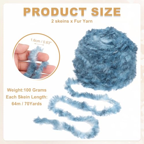 PATIKIL 70 Yards Fur Yarn, 2 Skeins 100 Grams Soft Plush Fluffy Chunky Polyester Faux Fur Eyelash Yarn for Crocheting Hand Knitting Blanket Hats Crochet Crafting, Dark Light Blue - color: Dark Light Blue