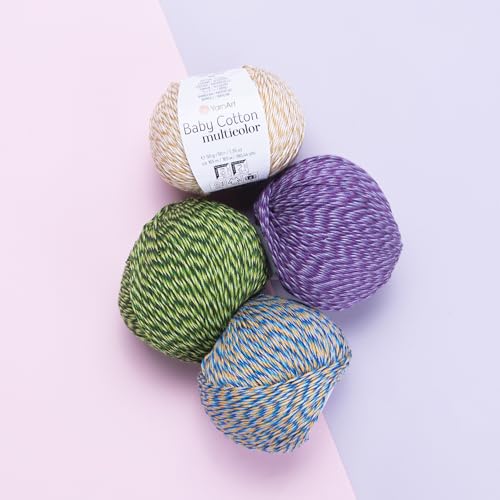 YarnArt Baby Cotton Multicolor Yarn – 50% Cotton 50% Acrylic – 50g (1.76oz), 165m (180yds) – Soft Lightweight Yarn for Knitting, Crochet, Amigurumi, Baby Clothes & Summer Projects (5210) - color: 5210