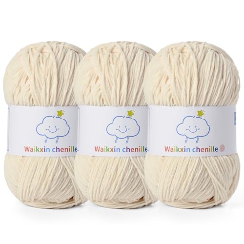 Fluffy Chenille Yarn for Crocheting，Baby Yarn for Crocheting Soft，3 Pack of 100g/3.5oz Velvet Amigurumi Yarn ，Fingering Weight Yarns for Crocheting Baby Blankets、DIY Craft.(3 Beige) - color: 3 Beige