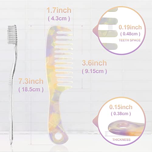 Large Wide Tooth Hair Comb Tortoise Shell Comb for Thick Curly Hair | Cellulose Acetate Hair Detangling Comb Round Tooth for Women Men or Kids, Anti-Static Wet or Dry, Yellow - color: Rainbow