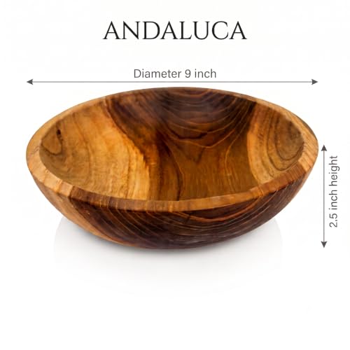 ANDALUCA 9 Inch Teak Wood Hand Carved Rustic Organic Bowl Small (9"-10" Diameter) - size: 9" - 10" Diameter