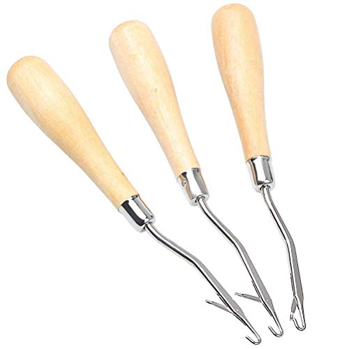 Onwon 3 Pcs Wooden Bent Latch Hook Tool Crochet Needle Hook Knitting Tool Kit Perfect for Rug Making and Art Crafts