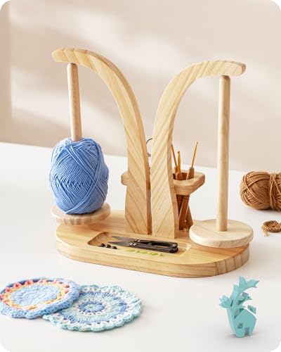 Baffect Yarn Holder Magnetic, Wooden Double Yarn Spindle (Natural) | With Crochet Hooks Organiser Rack & Small Crocheting Accessories Storage Slot, Ideal Gift For Crochet Lovers - color: Natural