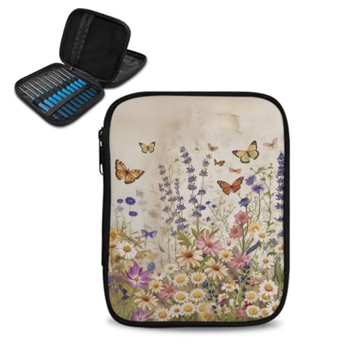 Butterfly Crochet Hook Case Portable Floral Knitting Needle Case without Hooks and Accessories Empty for Airports and Parks - color: Butterfly Floral3