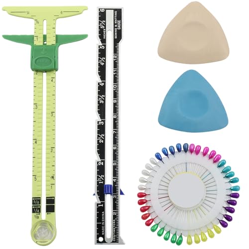 Kyuionty Sewing Gauge Ruler Set, 2 Pcs Tools with Chalk Pins | 1/8-Inch Markings For Accuracy, T-Shape Design For Garment Quilting, Compact For Carry, Plastic And Aluminum Body - color: 5 Pcs Kit