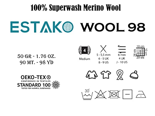 Estako Wool 98 100% Superwash Merino Wool Worsted Weight Yarn, Green 4-Pack | 7.04 oz, 392 yds, cyc 4 medium, aran, machine washable, 5 mm needles, 6 mm hook, 20 sts gauge, crocheting, sweaters - color: 6371-Green, size: 4 Skeins