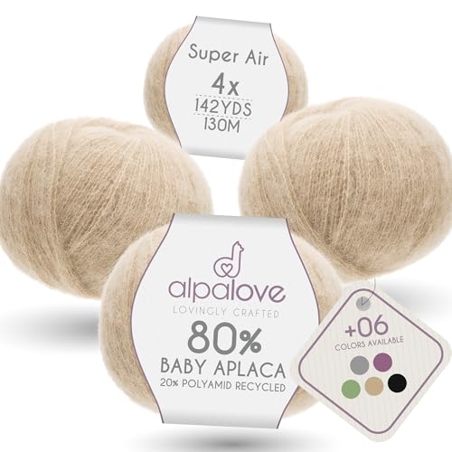 Super Air 4-Set Baby Alpaca - Soft and Fast Hand Knitting Yarn 7.05 oz/ 568 Yards - Natural Beige - color: NFA02 Beige