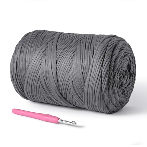 800g T-Shirt Crochet Yarn for Crocheting Crafts/Bags/Basket/Coaster,Hand Knitting Tshirt Yarn for Crochet,228yds T Shirt Yarns with High Elastic Thick Yarns Polyester Fabric（Dark Gray） - color: Dark Gray