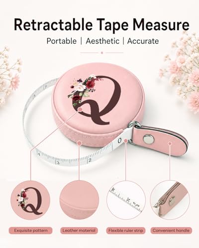 Maicican Retractable Tape Measure, Pink Leather Sewing Measuring Tape, Q | with Initial A-Z, 60"/1.5m Soft Sewing Measuring Tape for Body Measurements, Portable Small Fabric Ruler - color: Tape Measure-Pink Q