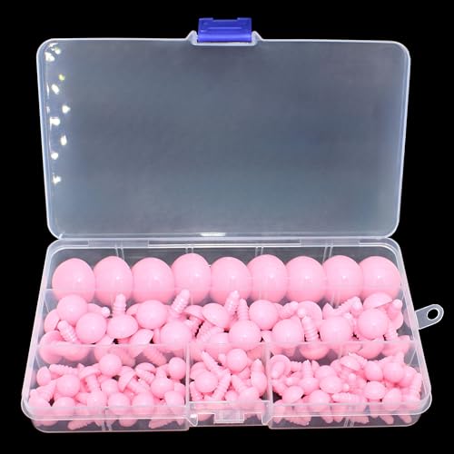 Thalinfayi 200pcs 10/15/24mm Safety Eyes and Washers for Amigurumi Crochet | Pink Plastic Crochet Craft Eyes for Stuffed Plush Animals, Crafts, Crochet Doll DIY Making Supplies ; Neatly Sorted by Size - color: Pink