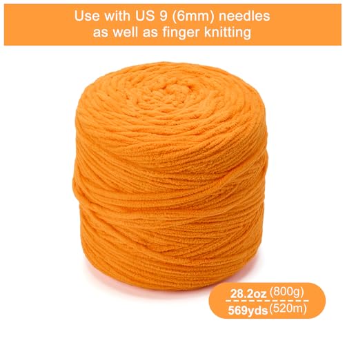 Chunky Chenille Yarn #6 Super Bulky Soft Fluffy Crochet | Easy care & beginner-friendly. Choose 0.66lb or 1.76lb. Perfect for blankets, hats, scarves, home decor. Machine washable. - color: Orange, size: 1.76LB/569yds