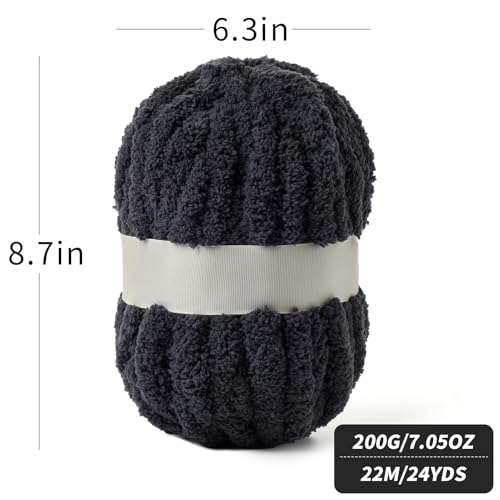 10 Pack Carbon Gray Fuzzy Chunky Yarn for Hand Knitting, Bulky Thick Fluffy Chenille Yarn for Crocheting, 240yds/70.5oz Jumbo Crochet Yarns, Soft Chunky Knit Blanket Yarn for Crochet - color: 10 Carbon Gray