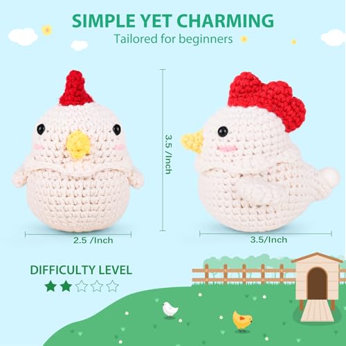 Crochetta Crochet Kit for Beginners, Squeeze Bubble Amigurumi Crocheting Kits w Step-by-Step Video Tutorials, Knitting Starter Supplies for Adults Kids, Anxiety Relief Bubble Chicken (40%+ Yarn) - color: PPJ