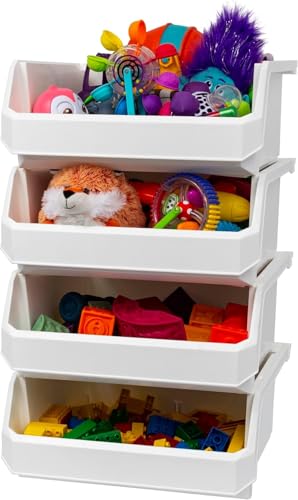 ReadySpace Extra Large Stackable Plastic Storage Bins, 4-Pack, White | Open-Front Stackable Bins For Garage, Pantry, Closet & Office, 14,8"L X 16,5"W X 7"H, Nests When Empty, Durable Plastic, - color: White, size: Extra Large, 4-Pack