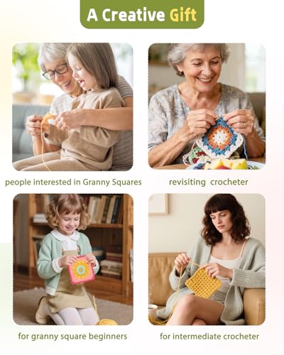 Katech Crochet Kit for Beginners-Crochet Kit for Adults w/Video Tuturials | Granny Square Kit Learn to Crochet 50 Pattern Granny Square Kits Crochets Starter Kits w/Upgraded Yarn-Zero Based Friendly - color: Brown-orange gradient