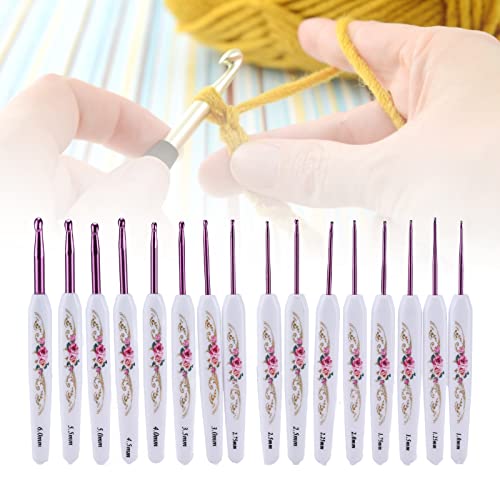 Crochet Hooks Needles,16 Pcs Cute Needles for Arthritic Hands,Extra Long Chinese Style Crochet Hook Set Flower Pattern Ergonomic Soft Grips Knitting Hook for Crochet Yarn Craft (Pink)