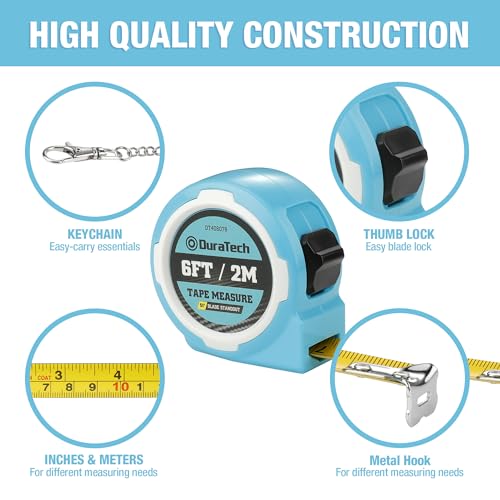 DURATECH Mini Tape Measure, 2 PCS 6FT Inch/Metric Small Tape Measure | Retractable Easy Reading Keychain Measurement Tape, Pocket Size Small Tape Measure for Engineer, ABS Protective Casing