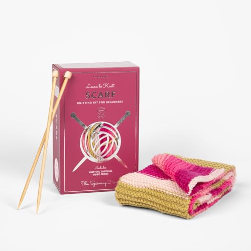 The Spinning Hand Knitting Kit for Beginners Adults – Educator-Designed, Self-Striping Wool Yarn, Bamboo Needles & Video Tutorials (Dragonfruit) - color: Dragonfruit